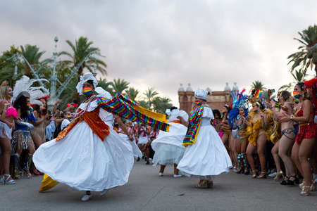Female dancers dance at 2021 Pride parade in Barcelona, Spain on September 5, 2021, organized by Lgbti+ and lgbt collectives to celebrate pride month 2021のeditorial素材