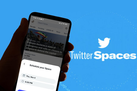 In this photo illustration the logo of the social network Twitter Spaces, part of Twitter, is seen...