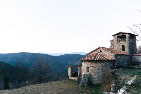 old hermit house in the landscape of catalan Garrotxa countryside in the countryside of catalonia...
