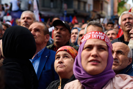 Istanbul, Turkey - 13 May 2023: The crowd is seen at a Recep Tayyip Erdogan presidential elections rally in Kizilay Meydani. Thousands of people attended the rally.のeditorial素材