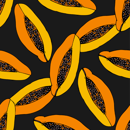 hand drawn Seamless pattern with papaya vector blackの写真素材