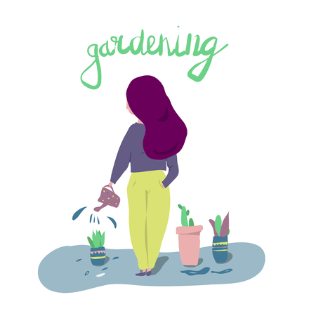 girl gardening  planting flowers in the gardenの写真素材
