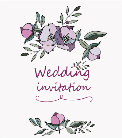 vector floral set with peonies and leaves, flower buds. Linear vintage graphics. sketch. ink drawing, imitation of engraving.のイラスト素材