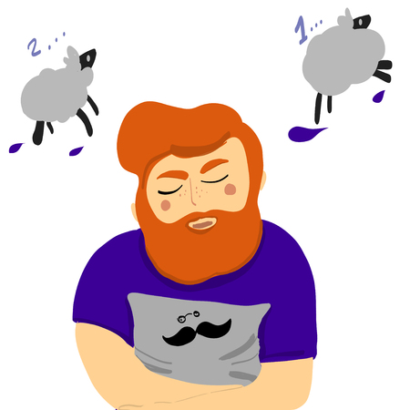 Cool guy character with cat. Cartoon Guy with mustaches, vectorのイラスト素材