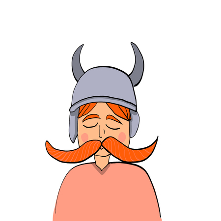 Cool guy character with cat. Cartoon Guy with mustaches, vectorのイラスト素材