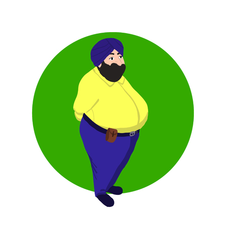 Indian sikh man in turban standing near drum and sugarcane.  Vector illustrationのイラスト素材