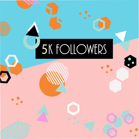 5k followers card banner template for celebrating many followers in online social media networks.Vector pattern of colored likes 10K subscribersのイラスト素材