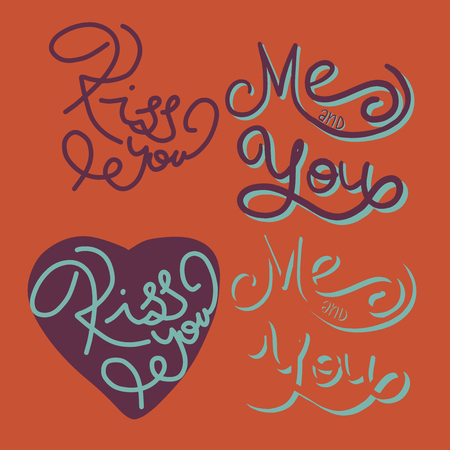 Kiss you phrase. Hand lettering. Perfect for greeting cards, quotes, blogs, posters and more. T-shirt design. Love phrase with heartsのイラスト素材