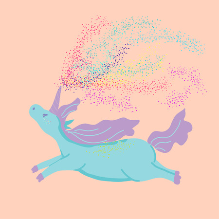 Cute magic Unicorns on a floral background. Vector  Romantic hand drawing illustrationのイラスト素材