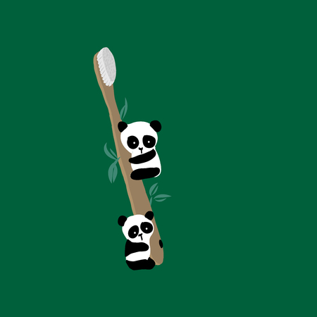 Bamboo toothbrush wih panda zero waste concept vector illustrationのイラスト素材