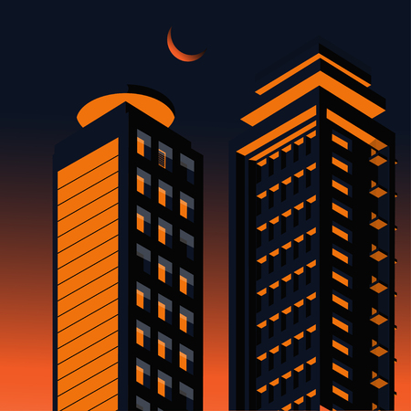 isometric buildings Skyscraper, cityscape, cityscene. isometric construction vector illustrationのイラスト素材