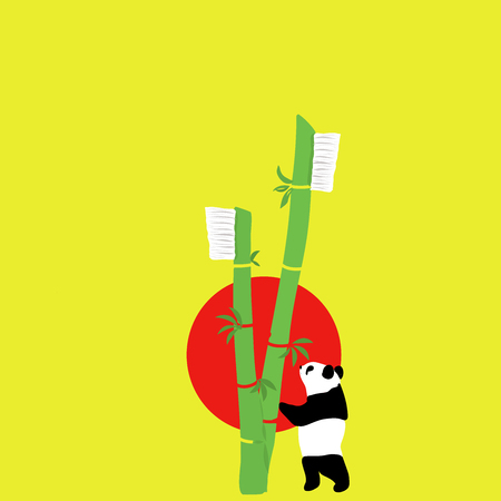 Bamboo toothbrush wih panda zero waste concept vector illustrationのイラスト素材