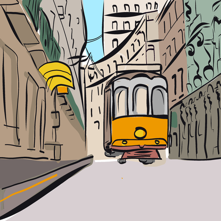 cityscape sketh hand drawn style vectorr illustrationのイラスト素材