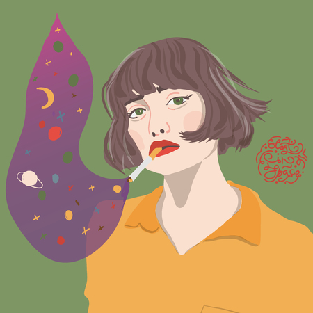 portrait style  girl young women fashion with plants vector illustrationのイラスト素材