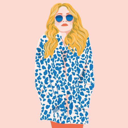 portrait style  girl young women fashion with plants vector illustrationのイラスト素材