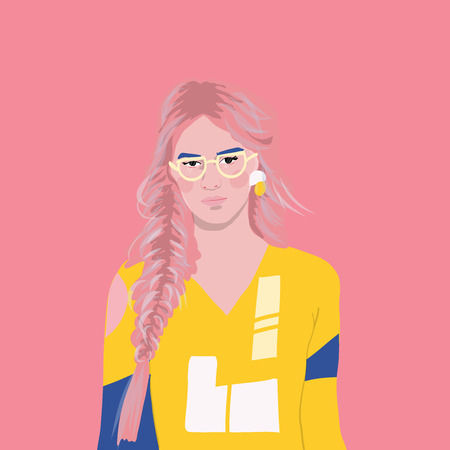 portrait style  girl young women fashion with plants vector illustrationのイラスト素材