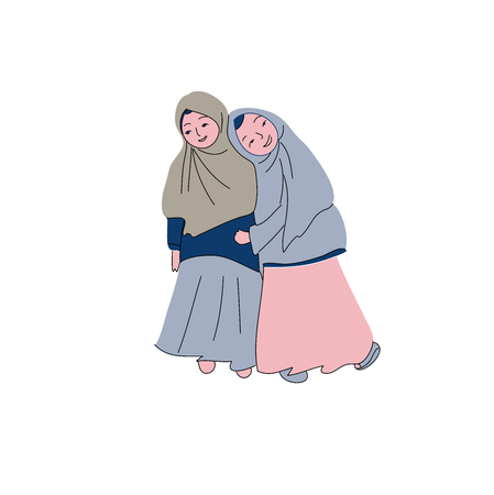 muslim people, woman, girls and man vector illustrationのイラスト素材