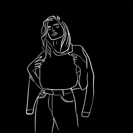 portrait style  girl young women fashion with plants vector illustrationのイラスト素材