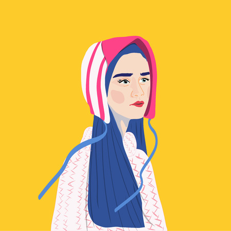 portrait style  girl young women fashion with plants vector illustrationのイラスト素材
