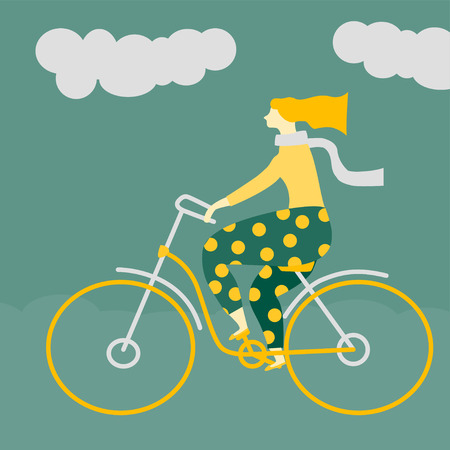 Flat girl long hair outdoor vector illustrationのイラスト素材