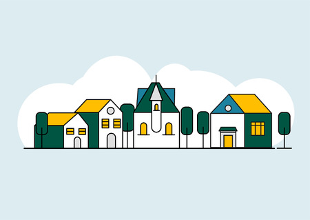 Colorful line houses set. countryside landscape  Estate collection in flat linear style isolated on whiteのイラスト素材