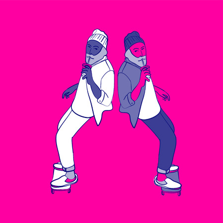 Stylish skater in jeans and sneakers. Skateboard. Vector illustration for a postcard or a poster, print for clothes. Street cultures.のイラスト素材