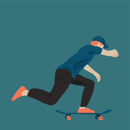 Stylish skater in jeans and sneakers. Skateboard. Vector illustration for a postcard or a poster, print for clothes. Street cultures.のイラスト素材