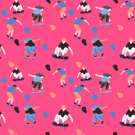 Stylish skater in jeans and sneakers. Skateboard. Vector illustration for a postcard or a poster, print for clothes. Street cultures.のイラスト素材