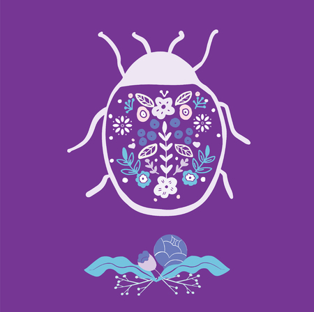folk art bug with floral element ornament Scandinavian styleのイラスト素材