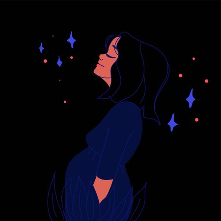 Cute pregnant girl line artのイラスト素材