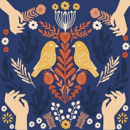 Simple Scandinavian pattern primitive naive styleのイラスト素材