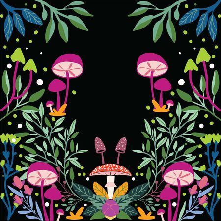 autumn  pattern with  mushrooms, flowers and trees. Seamless pattern  for wallpapers and backgroundのイラスト素材