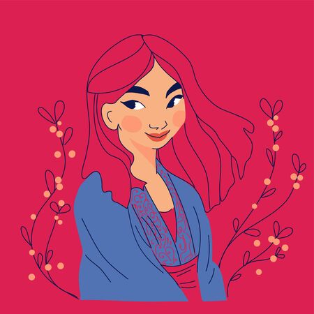Flat girl long hair outdoor vector illustrationのイラスト素材