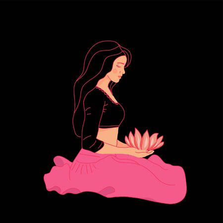 Vector  illustration of Indian woman  in traditional clothes sari and dupattaのイラスト素材
