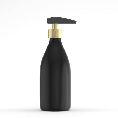 Plastic bottle package with pump valve for liquid soap or hygiene cosmetic. Shampoo, soap or facial cleaning gel container mock up 3d renderの写真素材