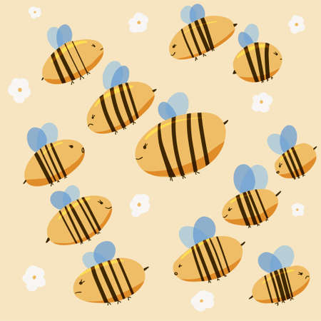 cutest little bees flying on the flowerのイラスト素材
