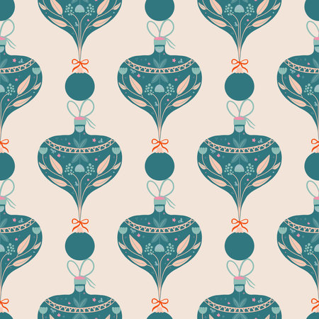 Christmas ball seamless pattern for fabric, wrapping or digital paper. Trendy colors, hand drawn ballsのイラスト素材
