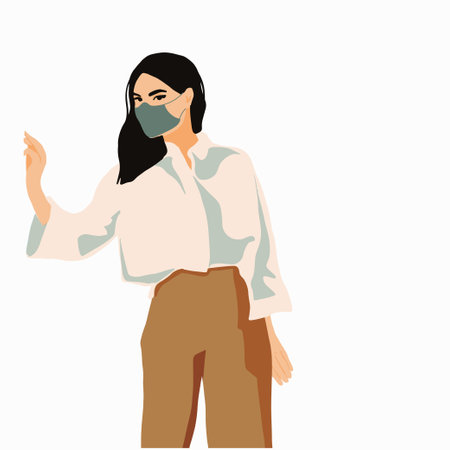 Set of girls in protective medical face masks illustrationのイラスト素材