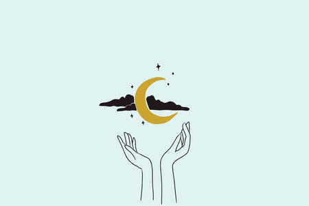 Mystic Moon moth linocut style card. Vector illustration hand drawnのイラスト素材