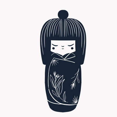 Japan wood dolls Kokeshi vector illustration linocutのイラスト素材