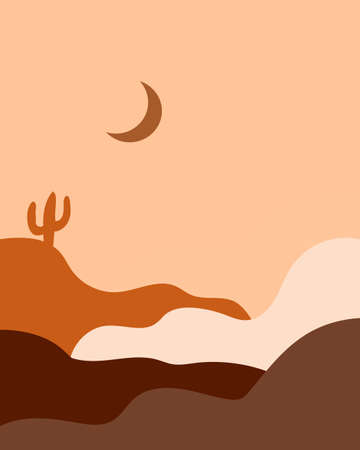 Minimalist landscape set. Abstract shapes. Bauhaus print. Old pop colors paletteのイラスト素材