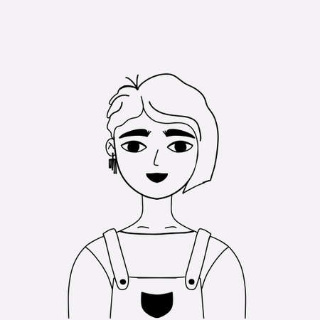 Portrait of short-haired girl. Avatar for social network. young fashion studentのイラスト素材