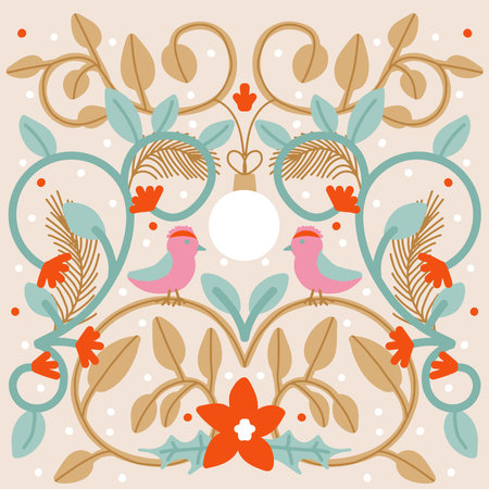 New year and merry Christmas folk art greetings cardのイラスト素材