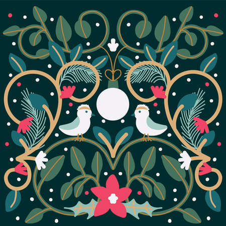 New year and merry Christmas folk art greetings cardのイラスト素材