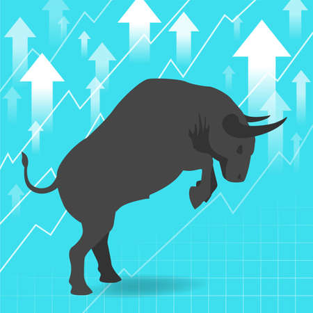 Bull market presents uptrend stock market concept in backgroundのイラスト素材