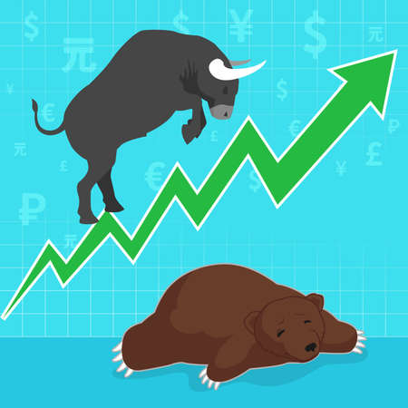 Stock market concept bull and bearのイラスト素材