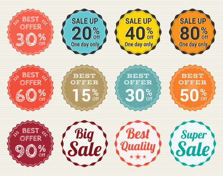 Set of retro promotion discount sale and guarantee tag banner label badge stickerのイラスト素材