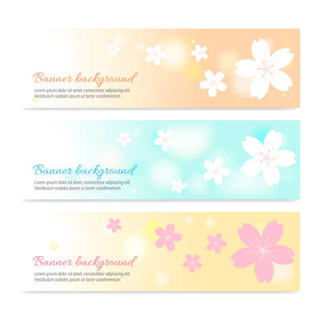 Set of spring banner background with cherry blossom on soft tone colorのイラスト素材
