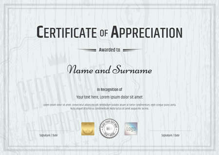 Certificate of appreciation template with grey wooden background in vectorのイラスト素材