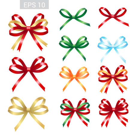 Set of ribbon tied bows for gift card, greeting card or thank you card and other decorationのイラスト素材